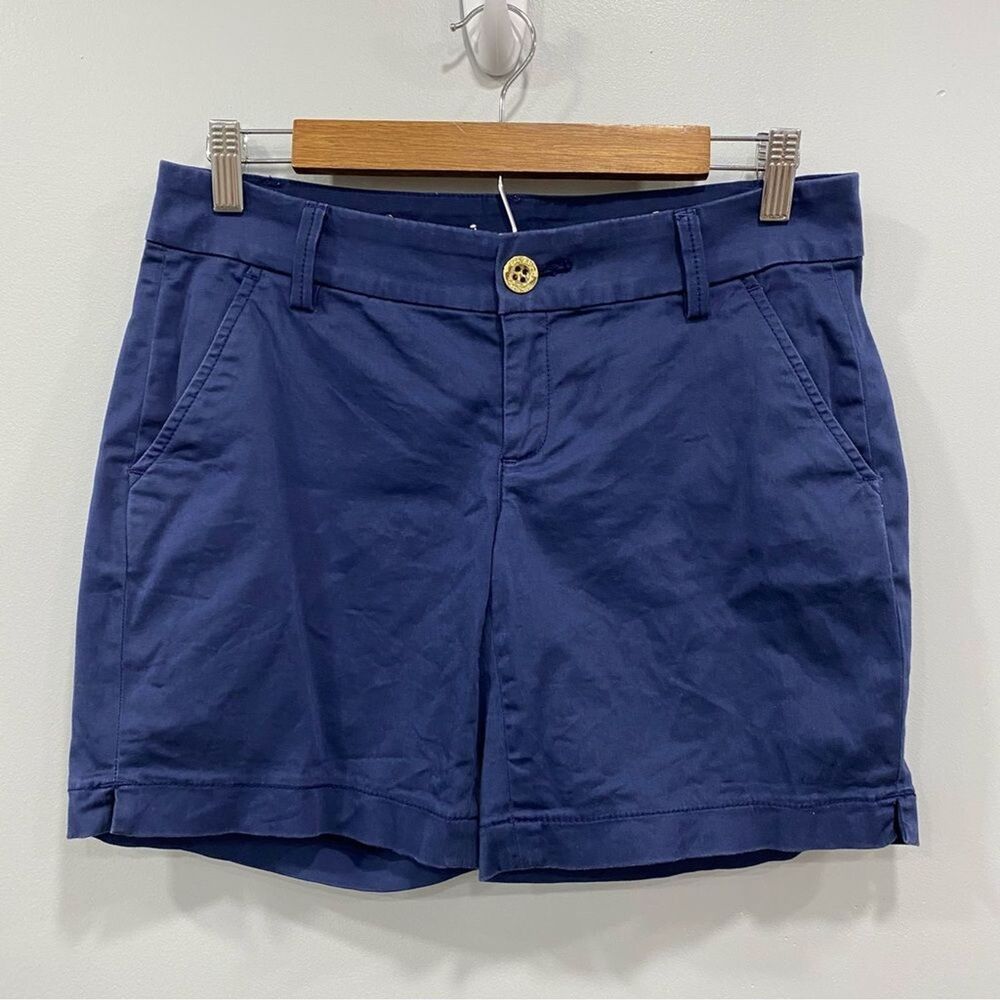 LILLY PULITZER 0 Blue Jayne 7” Chino Shorts Flat Front Stretch Preppy Resort